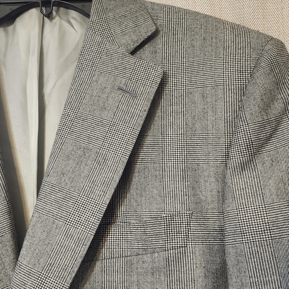 Tincati Milano Mens Wool Cashmere Blazer Jacket Gray Plaid, 44R Italian Luxury,